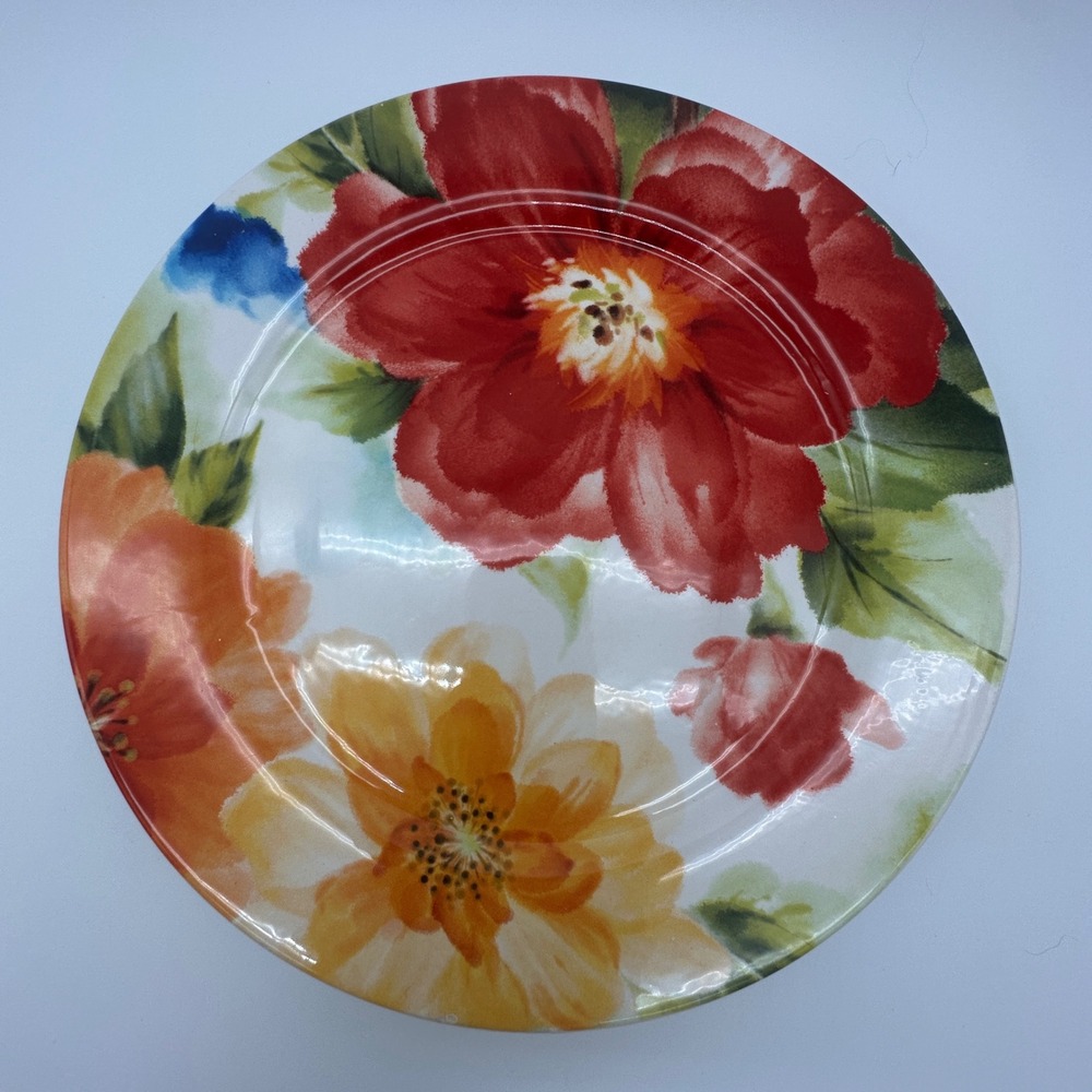 Pier 1 Imports Amelia Ironstone Dinner Plate Floral Red Orange Yellow 10.75 in